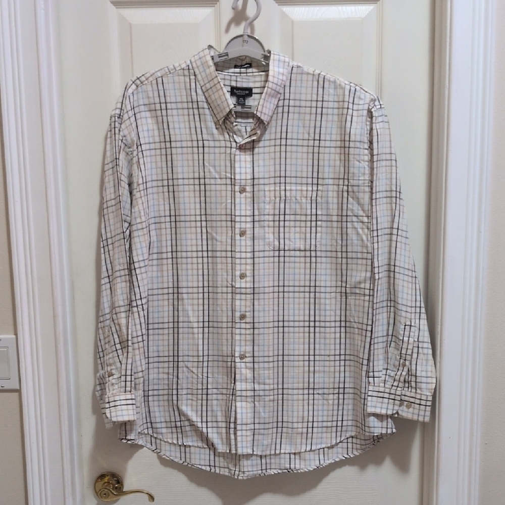 Van Heusen Men's Long Sleeve Button Down Dress Shirt Brown Plaid Size XXL
